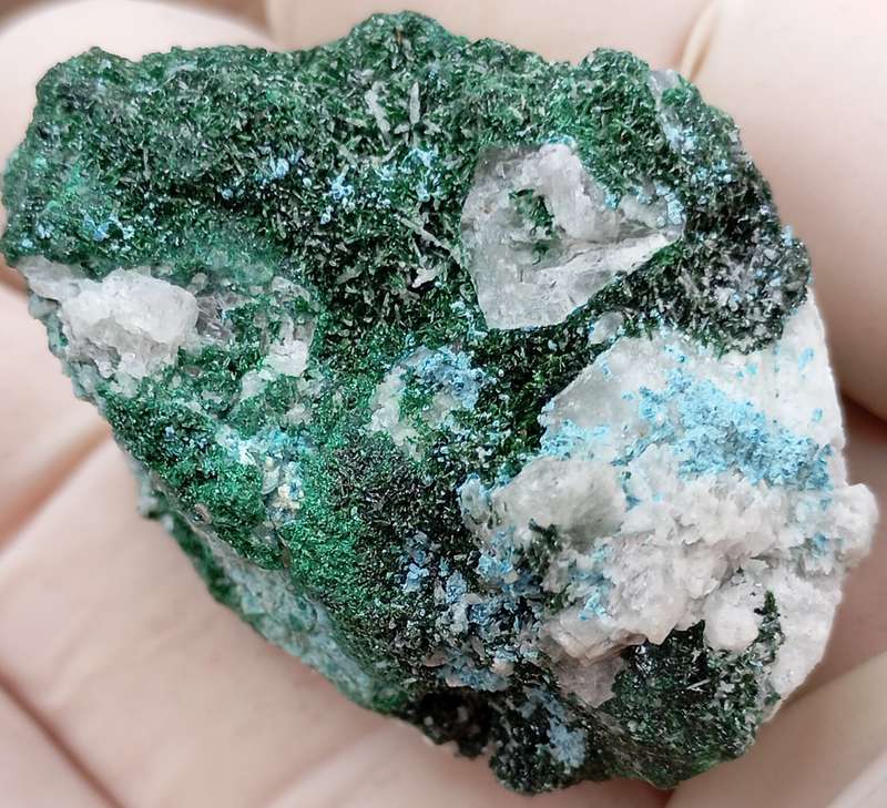 Malachite chrysocolla quartz calcite - Mashamba West mine DRC Congo