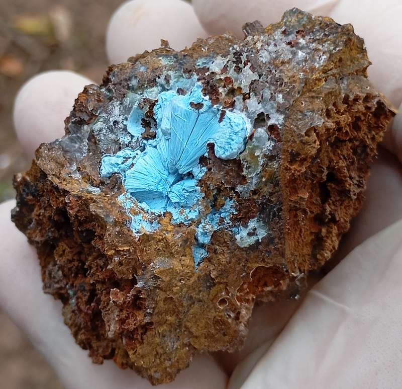 Shattuckite goethite quartz - Tantara mine DRC Congo