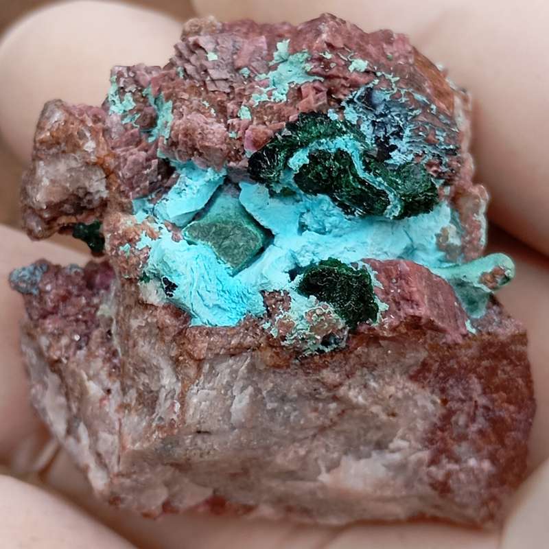 Cobaltoan calcite chrysocolla malachite quartz - Kakanda deposit DRC Congo