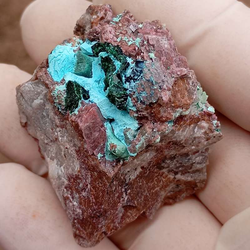 Cobaltoan calcite chrysocolla malachite quartz - Kakanda deposit DRC Congo