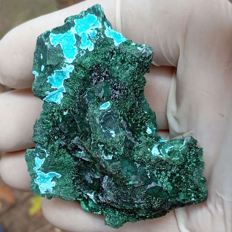 Malachite chrysocolla calcite - Mashamba West mine DRC Congo