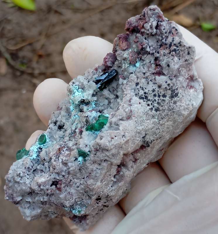 Malachite cobaltoan calcite heterogenite quartz  - Tenke Fungume mine DRC Congo