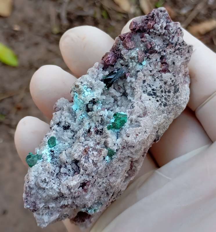 Malachite cobaltoan calcite heterogenite quartz  - Tenke Fungume mine DRC Congo