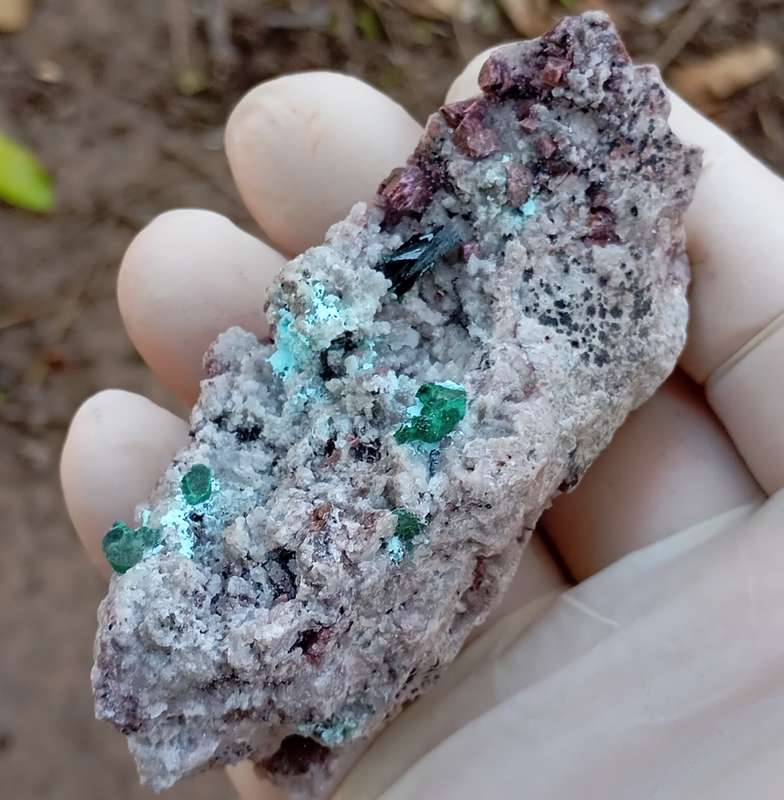 Malachite cobaltoan calcite heterogenite quartz  - Tenke Fungume mine DRC Congo