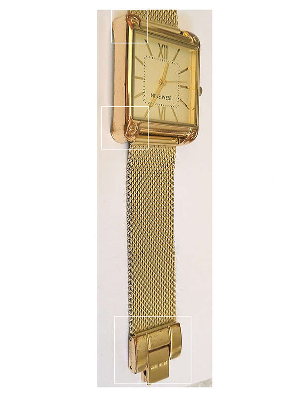 Nine West Womens Rectangular Faced Mesh Bracelet Watch Gold