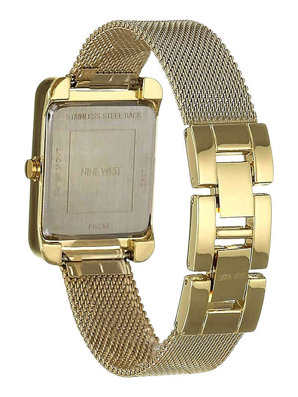 Nine West Womens Rectangular Faced Mesh Bracelet Watch Gold