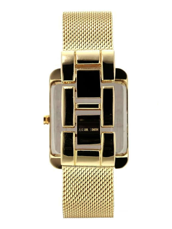 Nine West Womens Rectangular Faced Mesh Bracelet Watch Gold