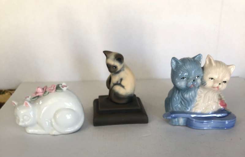 3 Assorted  Ceramic Cat Ornaments