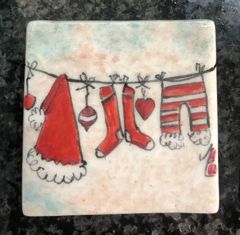 Handmade "Xmas Washing Line" Mosaic  Tile Insert