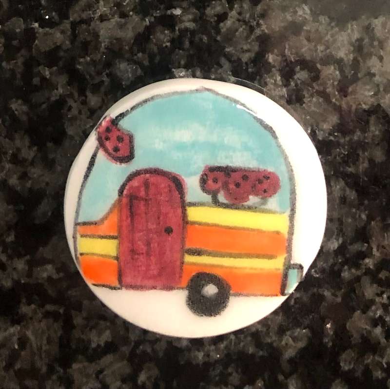 Handmade "Caravan Trailer"  Circular Mosaic  Tile Insert