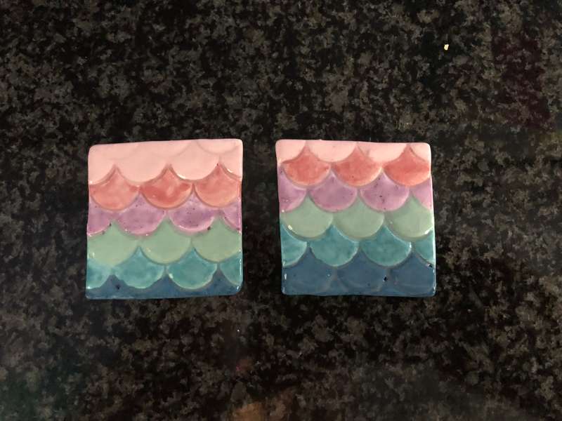 Handmade "Colored Scales" Mosaic Insert Set 0f 2 tiles
