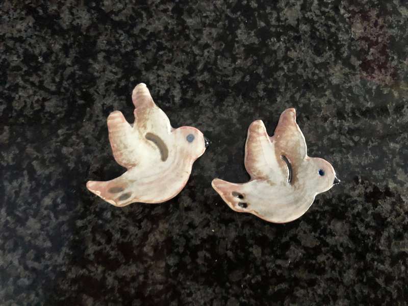Handmade "Birdies" Mosaic  Tile Insert Set of 2