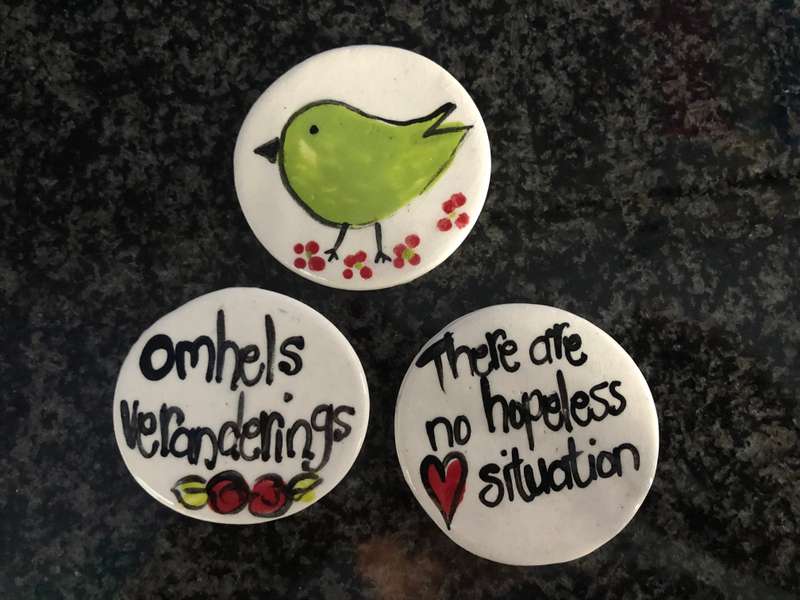 3 x Handmade "Encouragement"  Circular Mosaic  Tile Inserts