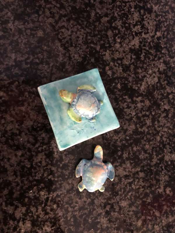 Handmade "Sea Turtles" Mosaic  Tile Insert Set of 2
