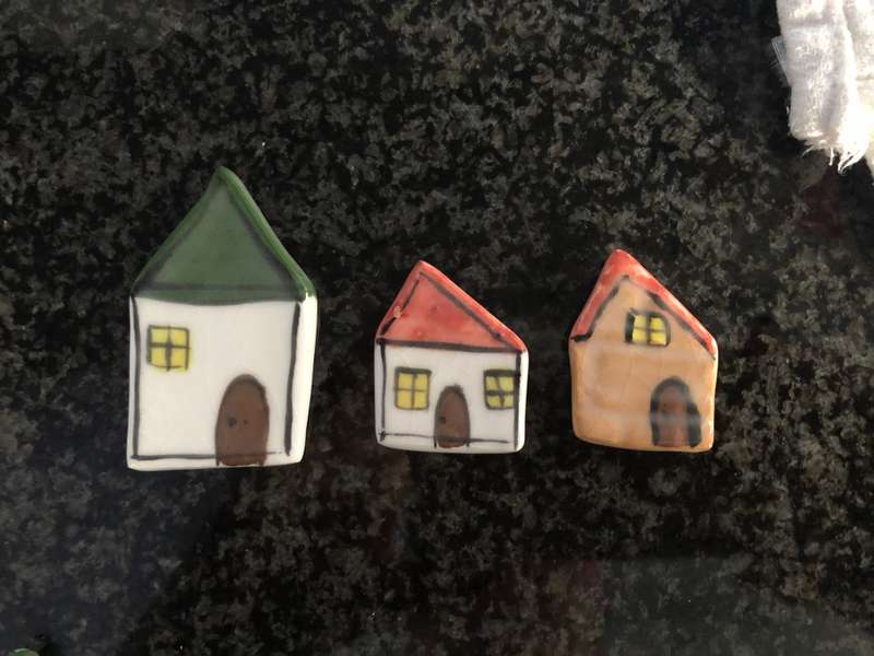 Handmade "Houses" Mosaic  Tile Insert Set of 3
