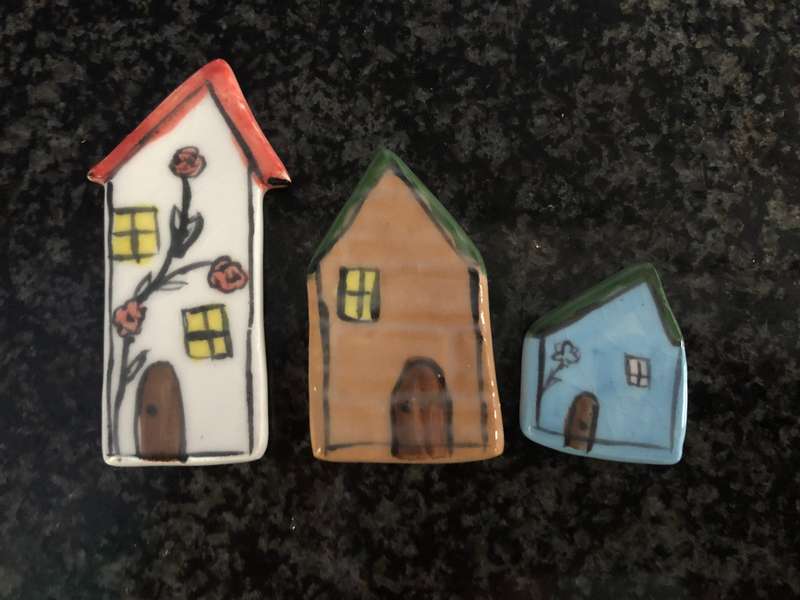 Handmade "Houses" Mosaic  Tile Insert Set of 3