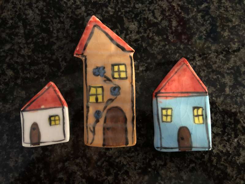 Handmade "Houses" Mosaic  Tile Insert Set of 3