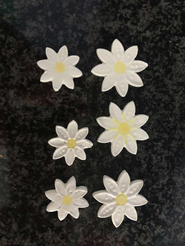 Handmade " White Flowers" Mosaic Tile Inserts Set 0f 6 tiles