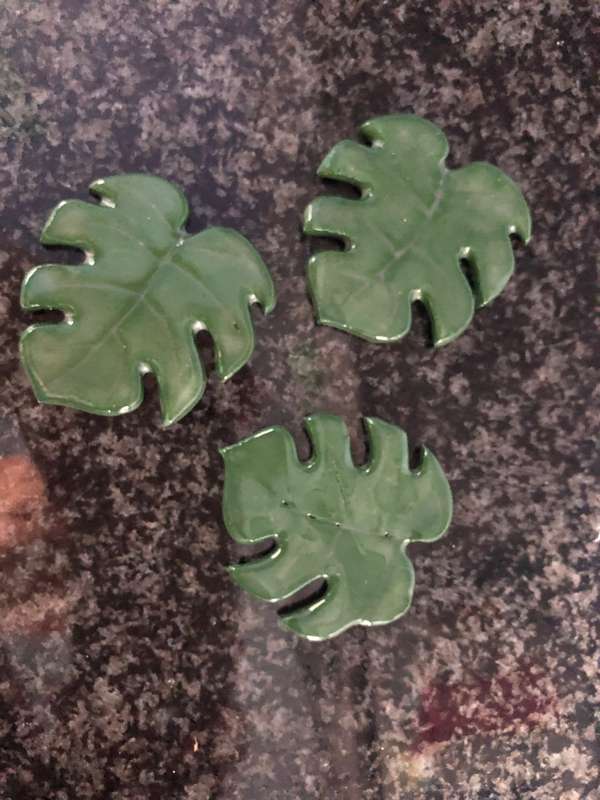 3x Handmade "Large Monstera Plant Leaves" Mosaic  Tile Inserts