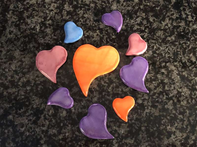 Handmade "Hearts" Mosaic Inserts Set of 9 Heart Shaped Tiles