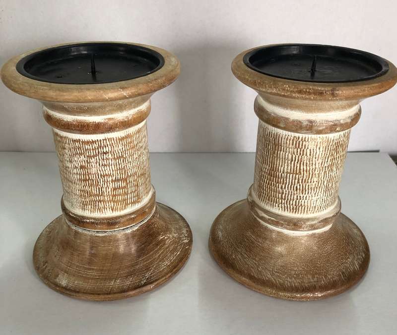 2 x Wooden candle holders