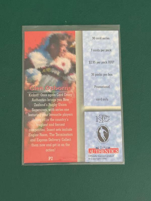 Rugby Card - *SIGNED* Glen Osborne (P2) Rare Promotional Card 1996 Card Crazy Authentics