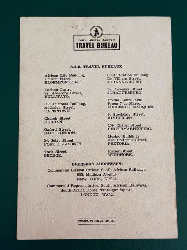 Rugby Itinerary - *SIGNED* Barbarians Rugby Team Tour of Southern-Africa 1958 issued by SA Railways