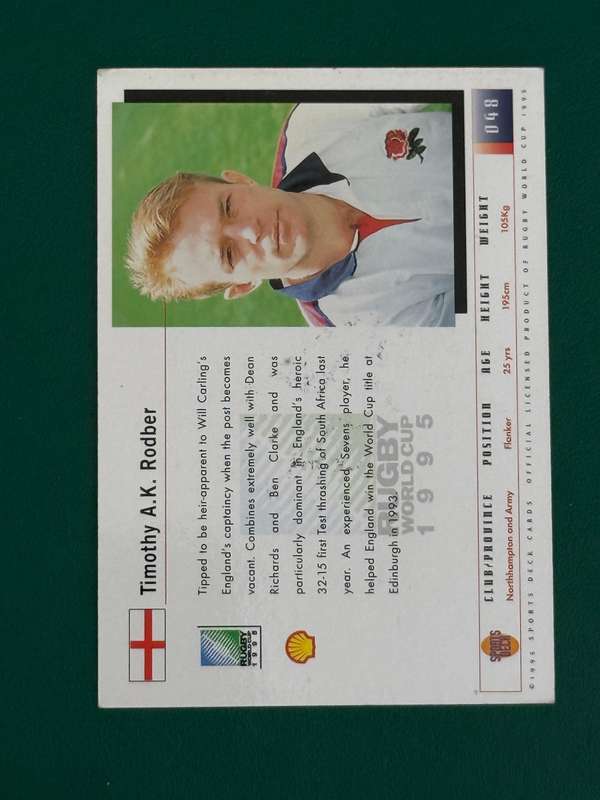 Rugby Card - *SIGNED* England Timothy Rodber Sports Deck Rugby Card