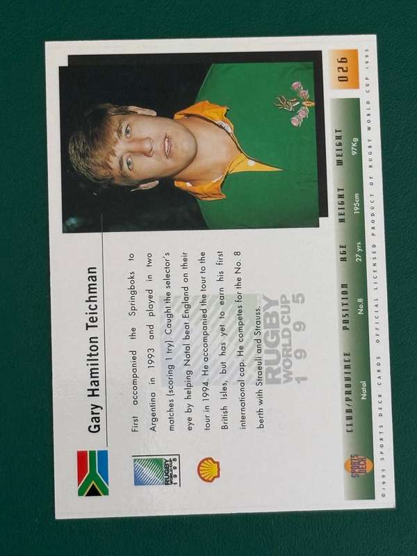 Rugby Card - *SIGNED* South-Africa Gary Teichmann Sports Deck Rugby Card