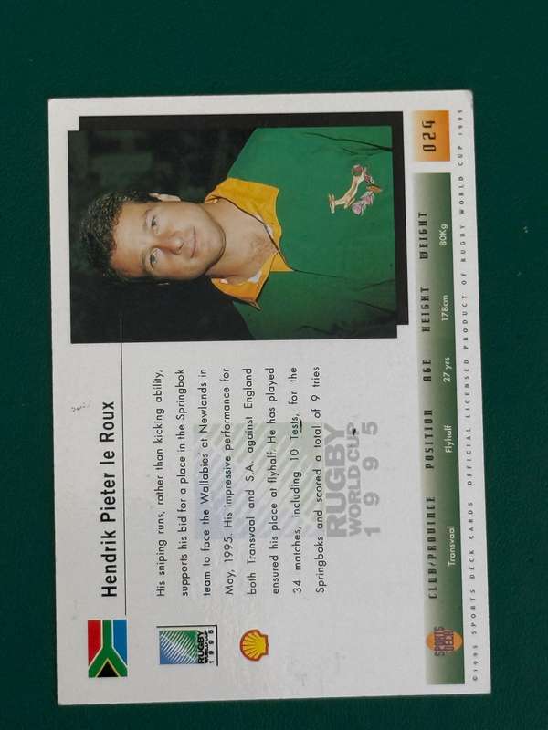 Rugby Card - *SIGNED* South-Africa Hennie le Roux Sports Deck Rugby Card