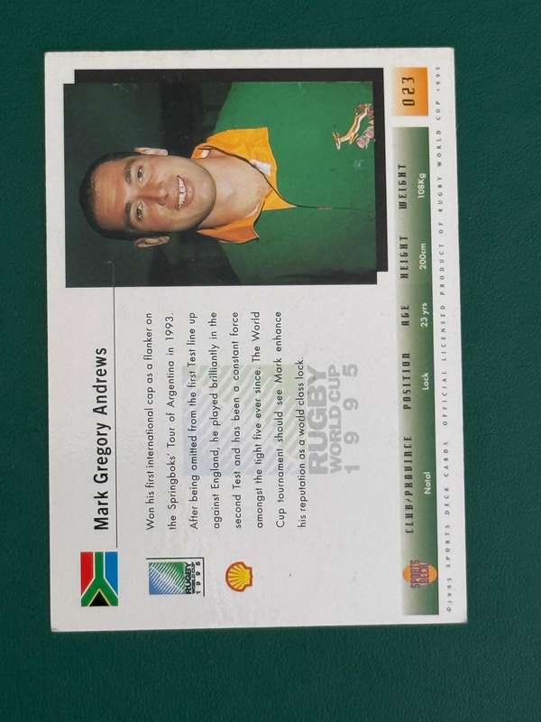 Rugby Card - *SIGNED* South-Africa Mark Andrews Sports Deck Rugby Card