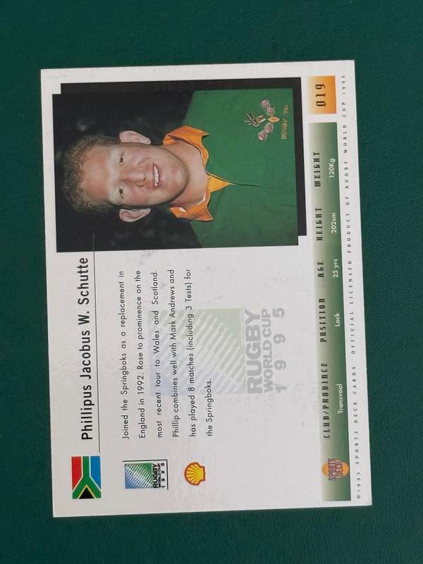 Rugby Card - *SIGNED* South-Africa Phillip Schutte Sports Deck Rugby Card