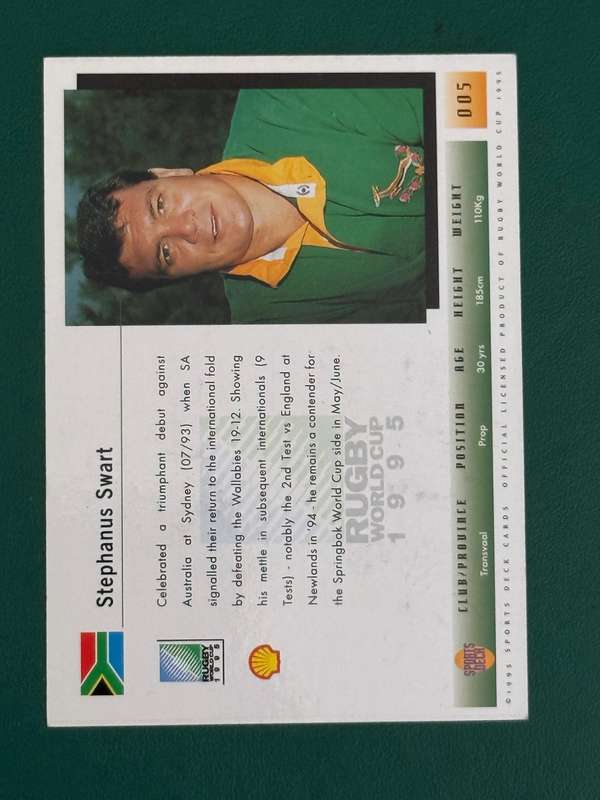 Rugby Card - *SIGNED* South-Africa Balie Swart Sports Deck Rugby Card