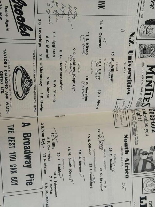 Rugby Programme - *TOUR* South-Africa vs New Zealand Universities 08/09/1965