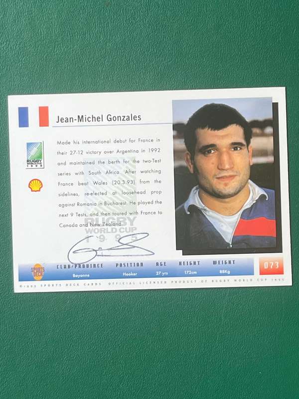 Rugby Card - *SIGNED* Jean Michel-Gonzales 1995 Sports Deck Rugby Card