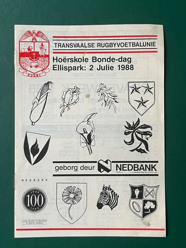 Rugby Programme - Hoërskole Bondedag 2/07/1988
