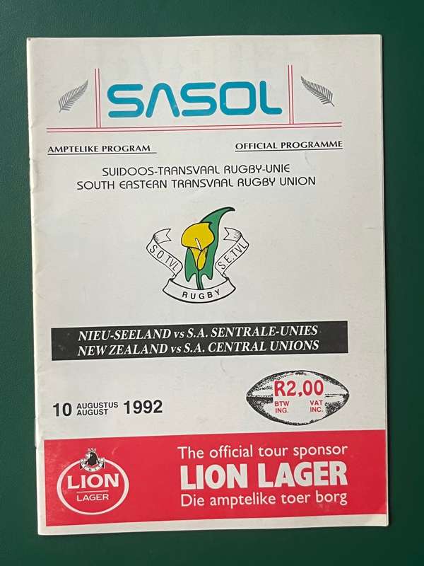 Rugby Programme - *TOUR* New Zealand vs SA Central Unions 10/08/1992