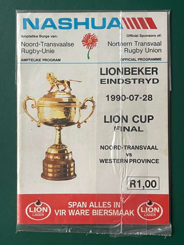 Rugby Programme - *LION CUP FINAL* Northern-Transvaal vs Western Province 28/07/1990