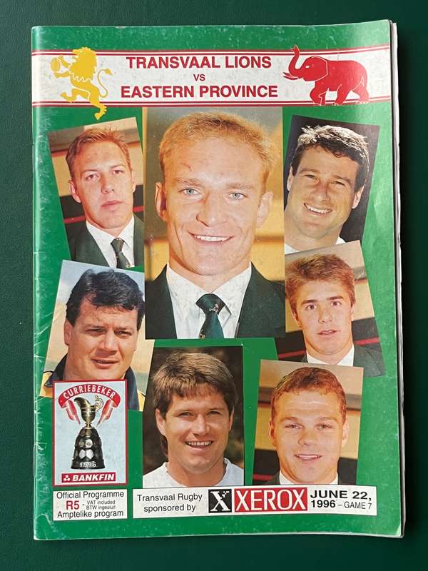 Rugby Programme - Transvaal vs Eastern-Province 22/06/1996