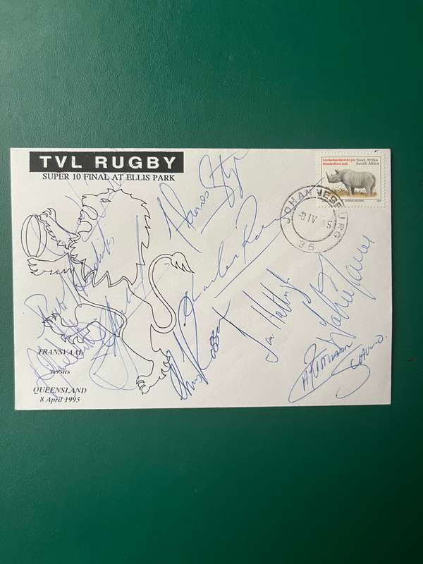 Rugby - *SIGNED* FDC/First Day Cover Transvaal vs Queensland Super 10 Final 08/04/1995