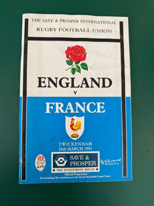 Rugby Programme - England vs France 16/03/1991