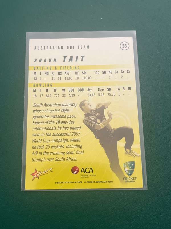 Cricket Card - *SIGNED* Shaun Tait 2008 Select Cricket Card