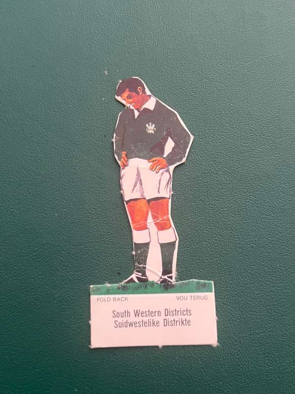 Rugby Card - 1970 Shell South western districts figure pushed from the card