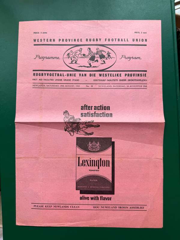 Rugby Programme - Western-Province vs Eastern-Province 24/08/1968