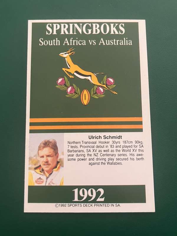 Rugby Card - 1992 Sports Deck : Uli Schmidt (vs Aus)