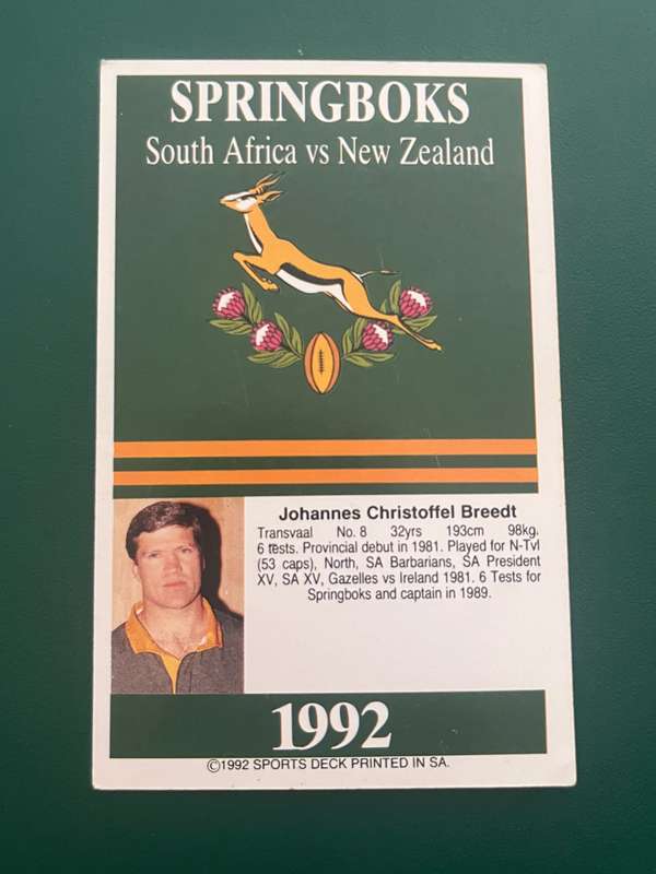 Rugby Card - Jannie Breedt 1992 Sports Deck Rugby Card (vs Nz)
