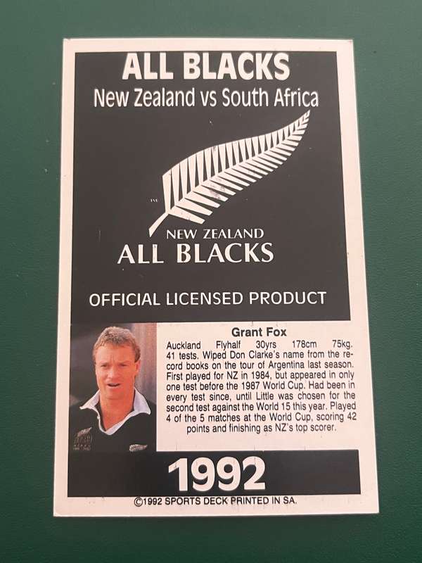 Rugby Card - Grant Fox 1992 Sports Deck Rugby Card