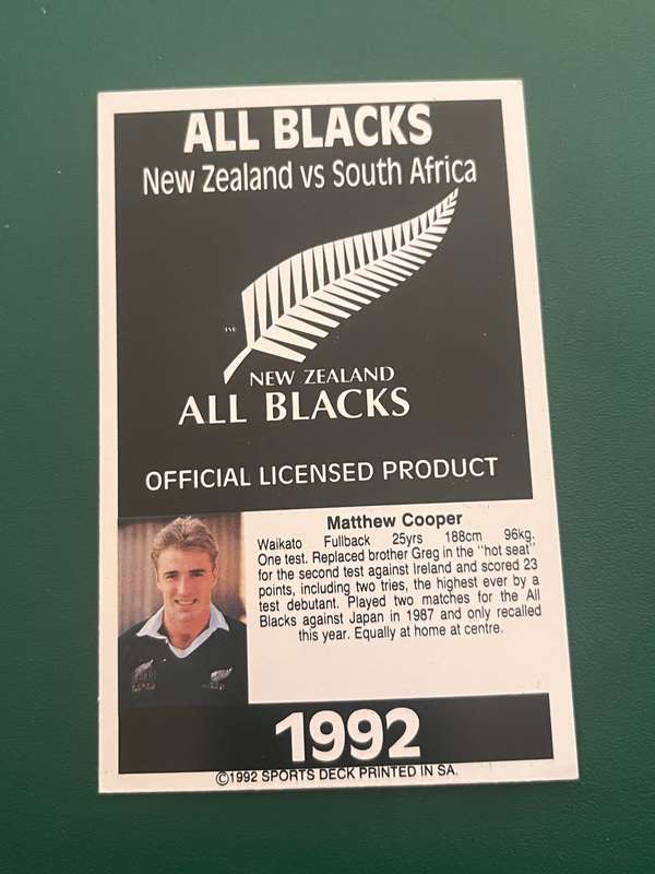 Rugby Card - Matthew Cooper 1992 Sports Deck Rugby Card