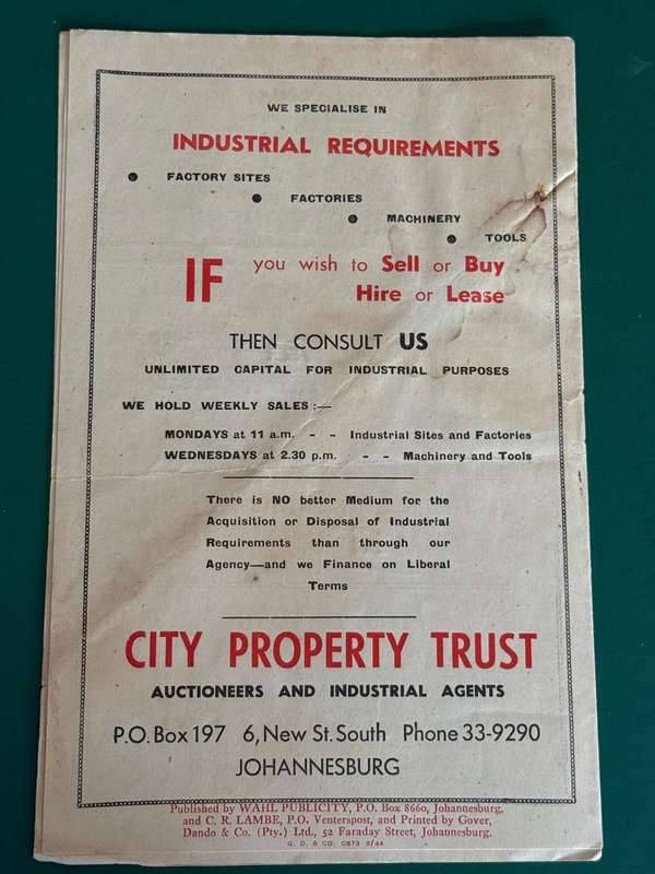 Rugby Programme - Pirates Rugby Club vs Brakpan Rugby Club 13/05/1944