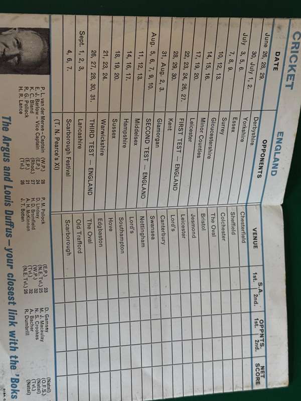 Rugby Itinerary - Australia/New Zealand All Blacks 1965 Rugby Tour issued by The Cape Argus